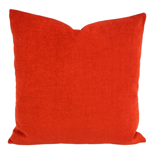 Arc Com Fabric Spirit in Watermelon Pillow Cover - 20" X 20" Solid Bright Red Chenille Cushion Case For Sale