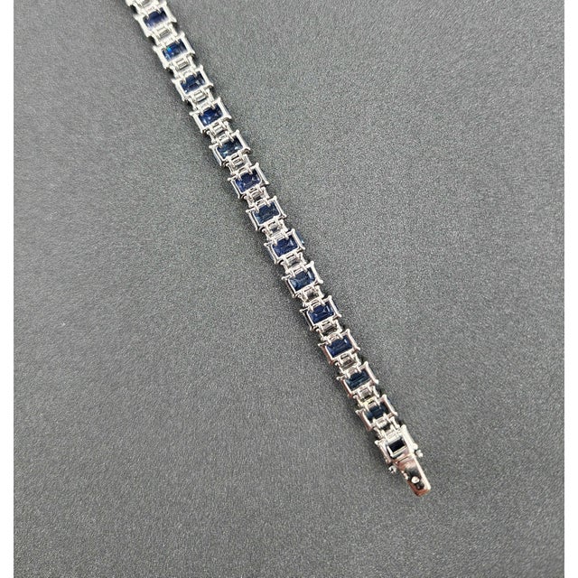 18.87 Ct Natural Sapphire & Diamond Tennis Bracelet For Sale In Chicago - Image 6 of 8