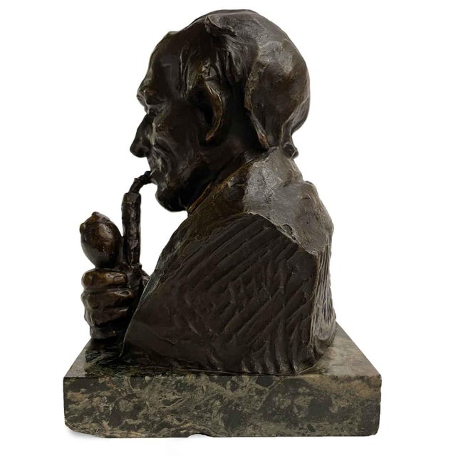 Hans Muller, Bust of a Man with a Pipe, 1890s, Bronze and Marble For Sale - Image 3 of 8