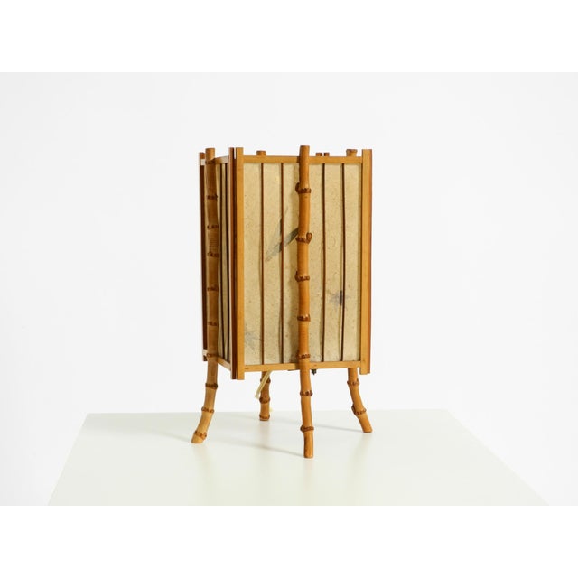 Mid-Century Modern French Table Lamp in Bamboo and Parchment Paper, 1950s, in Very Good conditions. Designed 1950 to 1959...