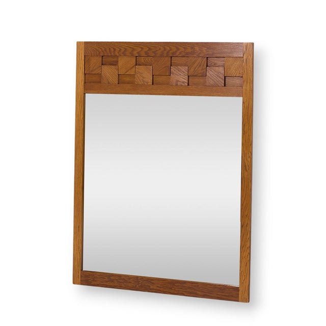 Mid-Century Modern Lane Staccato Mid Century Oak Brutalist Mirror For Sale - Image 3 of 3