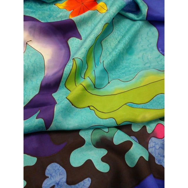 Silk Hand Painted Dolphin Art Throw For Sale - Image 10 of 11
