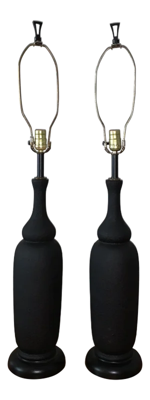 Mid 20th Century Black Ceramic Lamps - a Pair