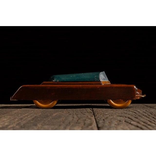 Vintage Figural Wood and Copper Roadster Tobacco Box For Sale - Image 4 of 6