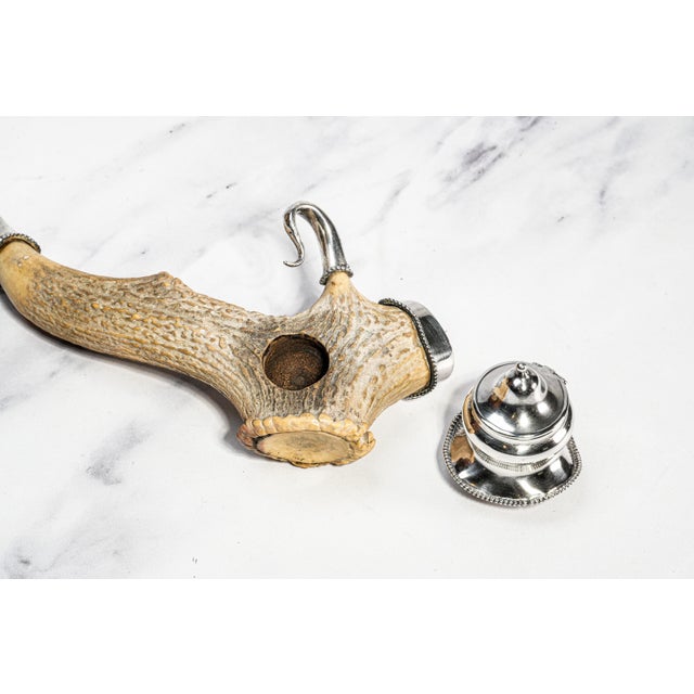 Metal Rustic Antique Victorian Antler Sterling Silver Desk Inkwell Paperweight Nature Sculpture For Sale - Image 7 of 12