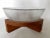 1960's Danish Modern opaque pressed glass bowl with curved teak wood stand. Glass bowl measures 10" diameter x 4.25"...