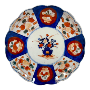 Antique Scalloped Edge Imari Plate With Colorful Floral Motifs From Japan - Circa 1900
