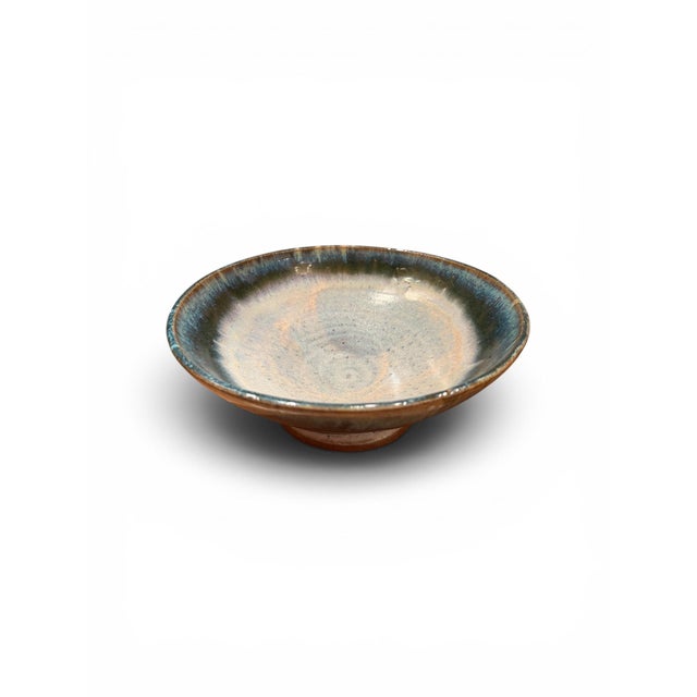 Contemporary Gene Farkus Ceramic Footed Bowl With Variegated Glaze For Sale - Image 3 of 4