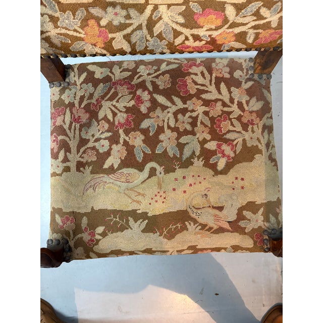 Textile French Belle Époque Louis XIV Style Fauteuil Armchair Accent Chair (C. 1890–1910) With Hand-Stitched Needlepoint Tapestry For Sale - Image 7 of 12