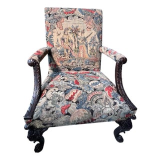 Antique George II Tapestry Library Arm Chair For Sale