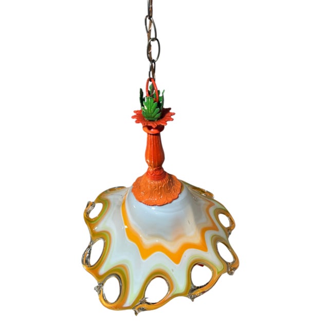 Murano Art Glass Looped Abstract Orange White Pendant Light For Sale - Image 17 of 18
