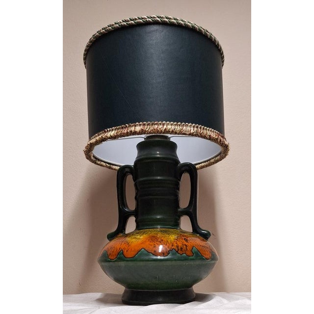 Vintage Table Lamp in Fat Lava Style with Green-Yellow-Orange Ceramic Base and Shade from Lamplove, 1970s For Sale - Image 6 of 9