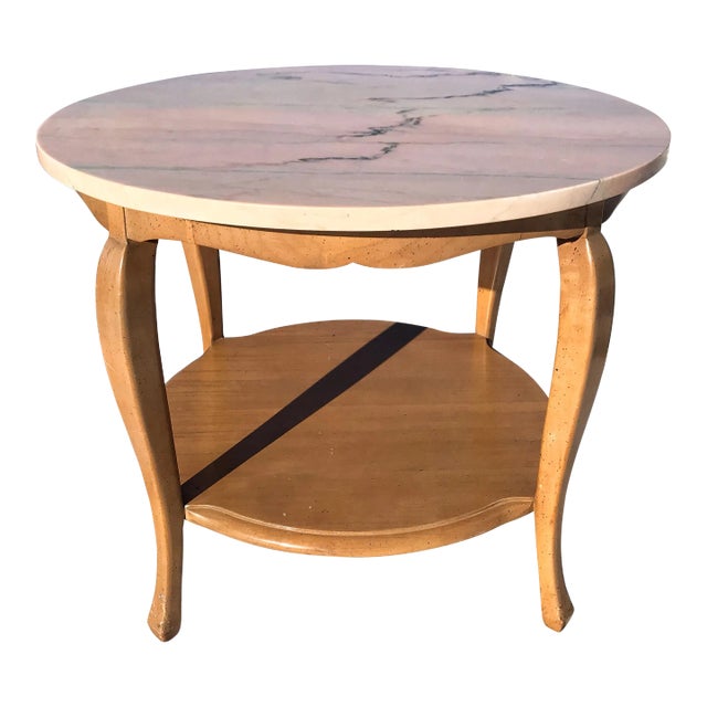 Mid 20th Century French Country Pink Marble Top Accent Table For Sale