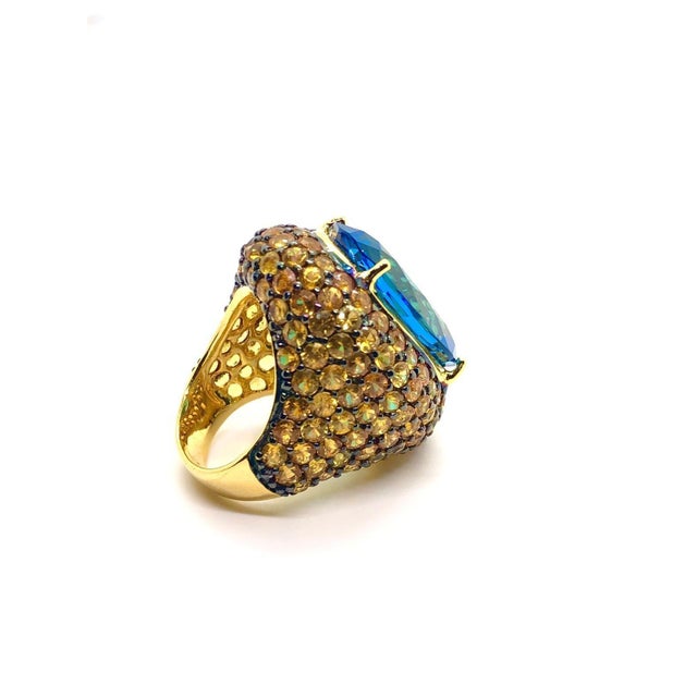 Bochic “Orient” Vintage Yellow Sapphire & Blue Topaz Ring Set 18 K Gold & Silver For Sale - Image 11 of 14