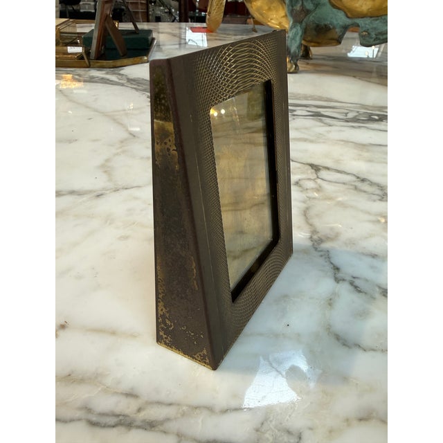 Vintage Italian Brass Photo Frame With Guilloché Pattern, Mid-Century Modern For Sale In Los Angeles - Image 6 of 6