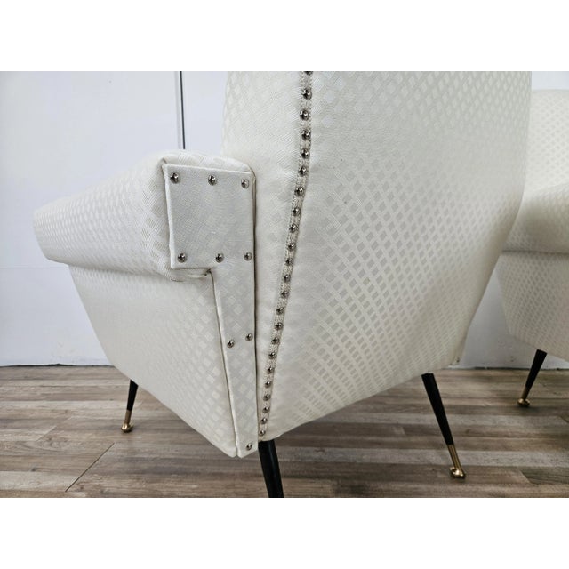 Mid-Century Modern Italian Chairs in Cream Fabric with Iron Legs, 1950, Set of 2 For Sale - Image 16 of 18