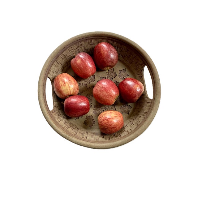 Signed Large Ceramic Sculptural Leaf Art Studio Pottery Bowl With Handles / 1970s Modernist Decorative Fruit Bowl Plate For Sale - Image 4 of 10