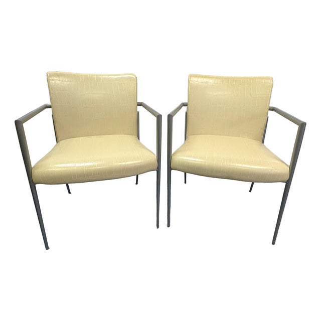Hickory Business Furniture Faux Croc and Metal Office Chairs - A Pair For Sale