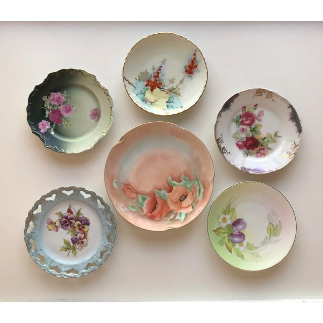 Vintage German Porcelain Floral Design Hand Painted Wall Plates S/6 For Sale - Image 9 of 9