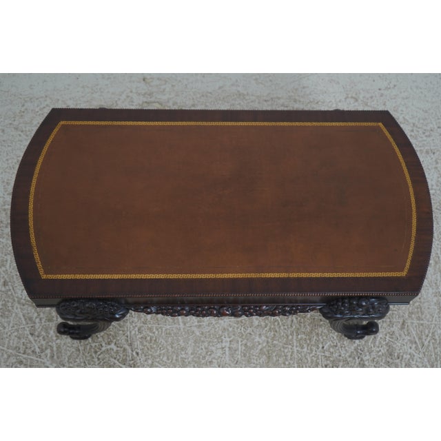 Traditional Vintage Leather Top Cornucopia Carved Mahogany Coffee Table For Sale - Image 3 of 13