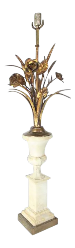 Wheat Sheath Flowers Marble Pedestal Shape Base Table Lamp