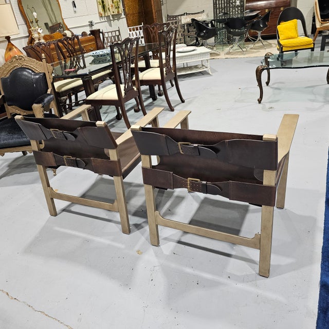 Metal Pair of Bernhardt Aspen Leather Chairs For Sale - Image 7 of 7