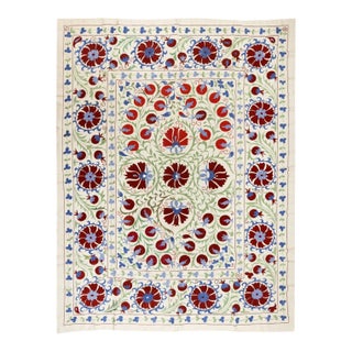 6.3x8 Ft New Uzbek Suzani Textile. Embroidered Cotton & Silk Bed Cover For Sale