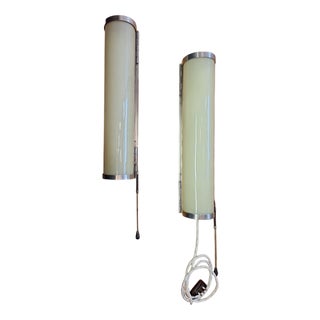 Art Deco Glass and Metal Wall Lamps, 1930s, Set of 2 For Sale
