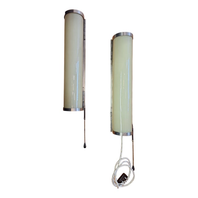 Art Deco Glass and Metal Wall Lamps, 1930s, Set of 2 For Sale