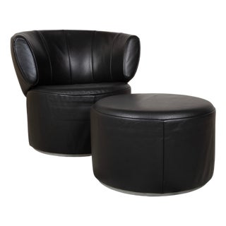 Set of Model 684 Lounge Chair and Ottoman in Black Leather from Rolf Benz For Sale