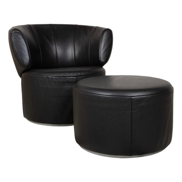 Set of Model 684 Lounge Chair and Ottoman in Black Leather from Rolf Benz For Sale