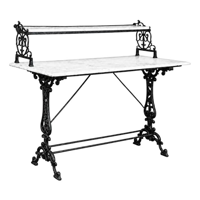 19th Century French Cast Iron Patisserie Display Table With Carrara Marble Tops For Sale