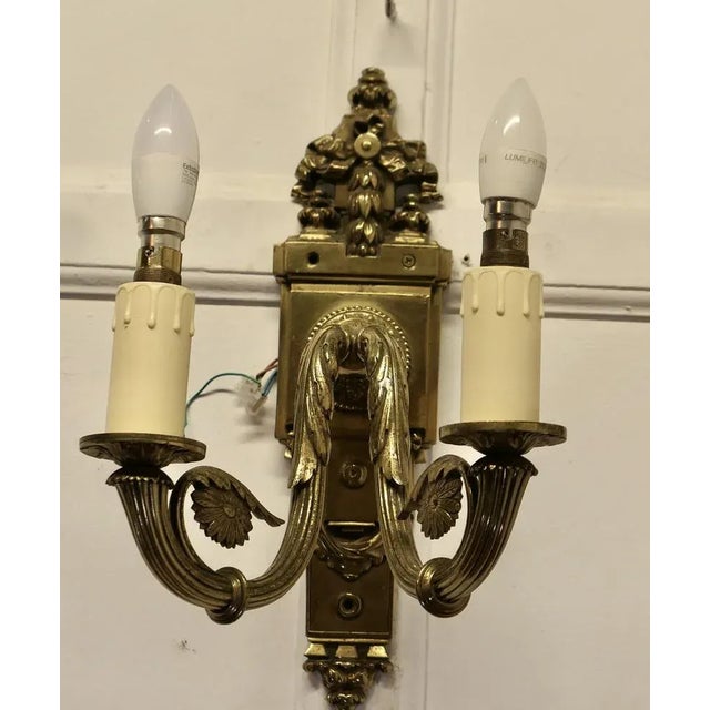 Neo Classical Large Brass Twin Wall Lights, 1890s, Set of 2 For Sale - Image 10 of 12