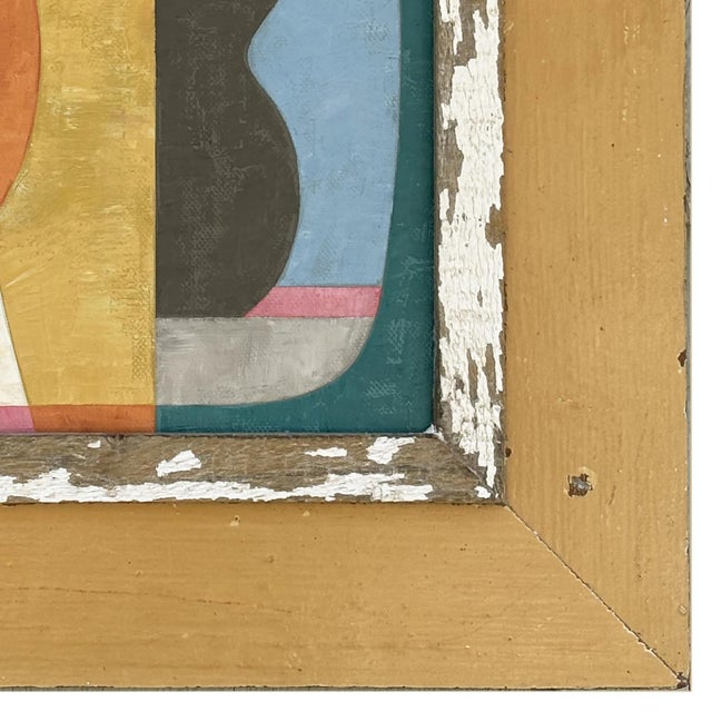 2020s Contemporary Abstract Oil Painting in Vintage Mustard Yellow Wooden Frame For Sale - Image 5 of 7