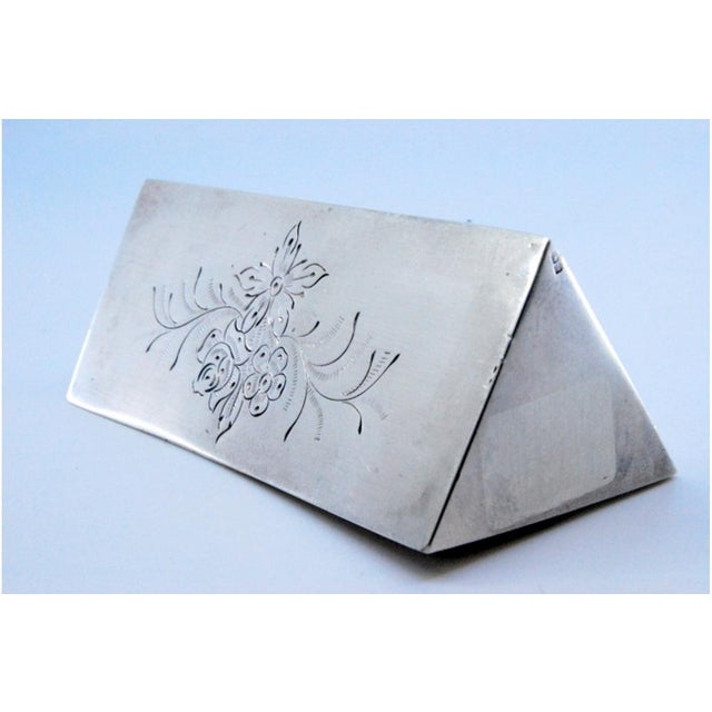 Triangular Silver Toothpick Holder with Engraved Floral Motifs For Sale - Image 4 of 10