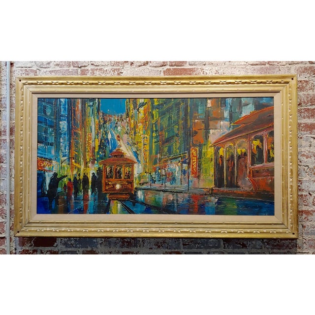 1960s Downtown San Francisco Busy Streets at Night -Oil painting Oil painting on canvas - signed - circa 1960s Dimensions:...
