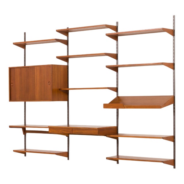 3-Bay Wall Unit with Desk by Kai Kristiansen for FM Mobler, Denmark, 1960s For Sale