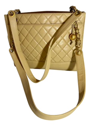 Chanel Quilted Beige/ Cream Lamb Skin Grand Shopper Chain Tote, Golden Hardware