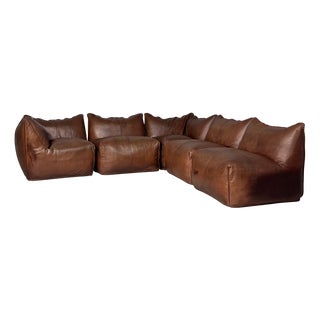 Italian Modern Brown Leather Sofa by Mario Bellini for B&B, 1980s, Set of 5 For Sale