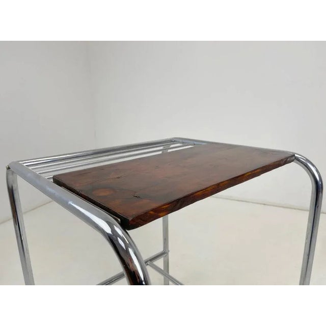 Wood Functionalist Chrome & Wood Side Table, 1950s For Sale - Image 7 of 10