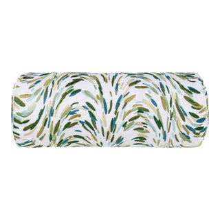 The House Of Scalamandré Fountain Embroidery Bolster Pillow In Leaf For Sale