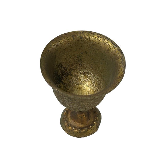 Handmade Brass Metal Color Floral Motif Cup Shape Display For Sale In San Francisco - Image 6 of 9