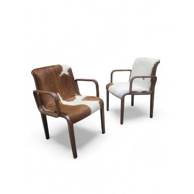 Bill Stephens Mid Century Modern Bill Stephens Walnut Armchairs for Knoll Newly Reupholstered in Cowhide For Sale - Image 4 of 8