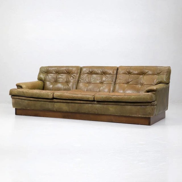 Arne Norell Mexico 3-Seater Sofa in Brown Green Leather by Arne Norell for Arne Norell Ab, Denmark, 1960s For Sale - Image 4 of 12