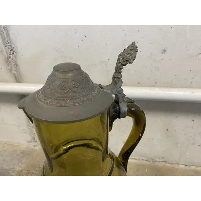 Olive Antique Glass Jug with Tin Lid, 1890s For Sale - Image 8 of 13