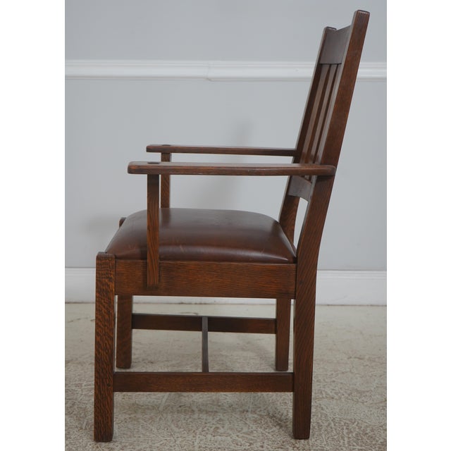 Mission Set of 6 Stickley Mission Oak Dining Room Chairs For Sale - Image 3 of 18