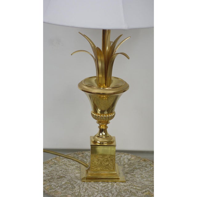 Hollywood Regency Brass Table Lamp with Fabric Shade from Unbekannt, 1970s For Sale - Image 9 of 11