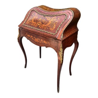 Diminutive Dutch Bombe Marquetry Inlaid Ladies Writing Desk For Sale