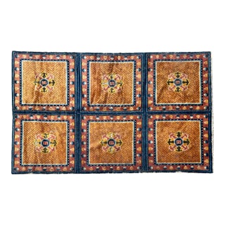 Rectangular Tibetan Style Geometric Medallion Graphic Wool Rug Carpet For Sale