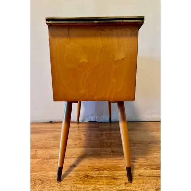 Wood 1950s German “Googie” Style Console Table W/Cabinet Space Age Swank Glass Top For Sale - Image 7 of 12
